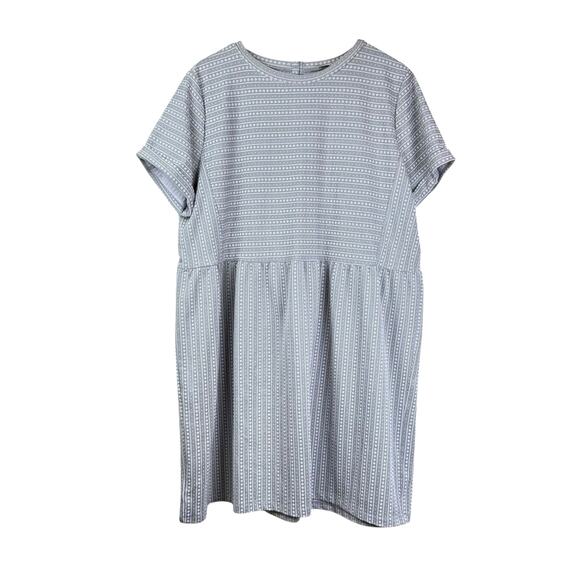LOFT Plus Gray & White Jacquard Pattern Stretch Knit Button Back Babydoll Dress - Picture 4 of 13